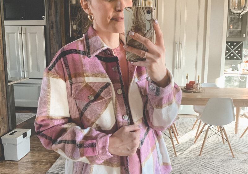 A plaid pink shacket from AMAZON! | Comfy and casual JANUARY outfits from Amazon - the first of my 2021 Amazon finds! Kansas City life, home, and style blogger Megan Wilson