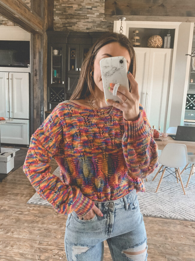 spring outfit: sweater and distressed mom jeans | Affordable casual style from Target for that weird time of year between winter and spring. ;) | Kansas City life, home, and style blogger Megan Wilson shares fashion finds from Target
