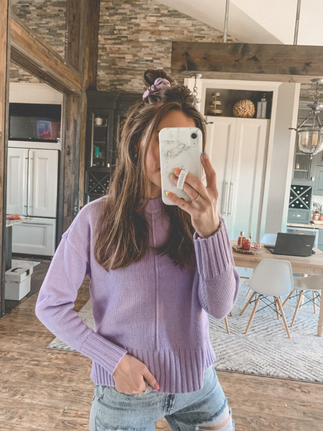 spring outfit: purple sweater and distressed mom jeans | Affordable casual style from Target for that weird time of year between winter and spring. ;) | Kansas City life, home, and style blogger Megan Wilson shares fashion finds from Target