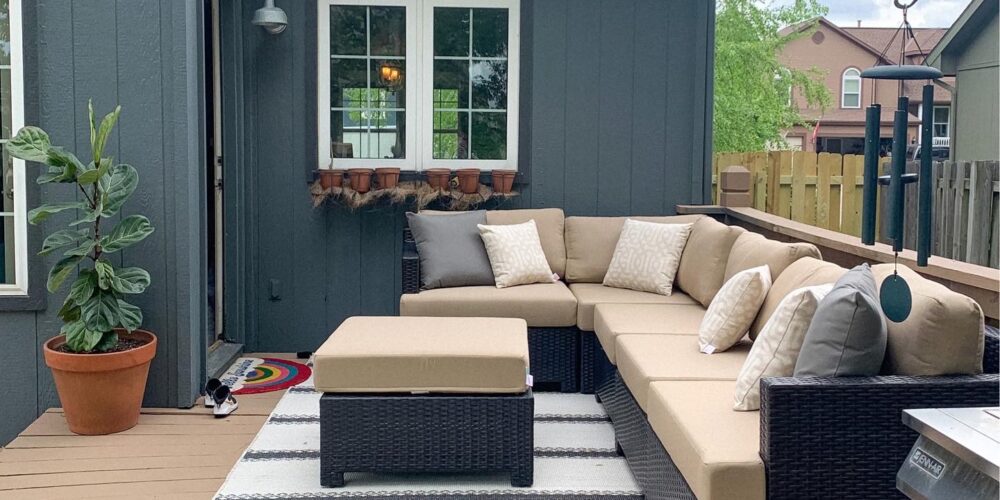 Deck lounge area makeover - see how we took this space from BORING and sad to COZY and fab! Kansas City life, home, and style blog | Backyard